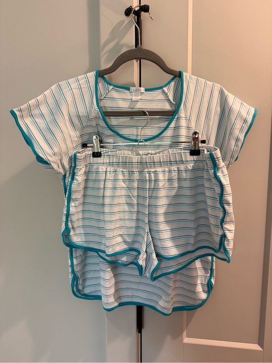 LAKE Other - Lake Pajamas Striped Two-Piece Lounge Set in White and Teal Trim